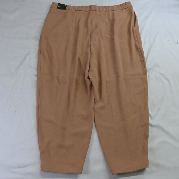 NEW Express XL Camel Khaki High Rise Pull On Ankle Pleated Flowy Dress Pants - Picture 5 of 5
